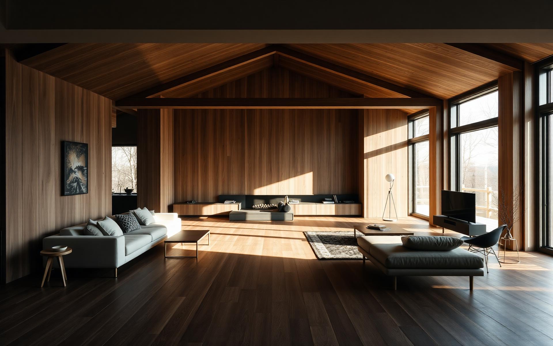 Salon moderne avec plancher de bois franc haut de gamme